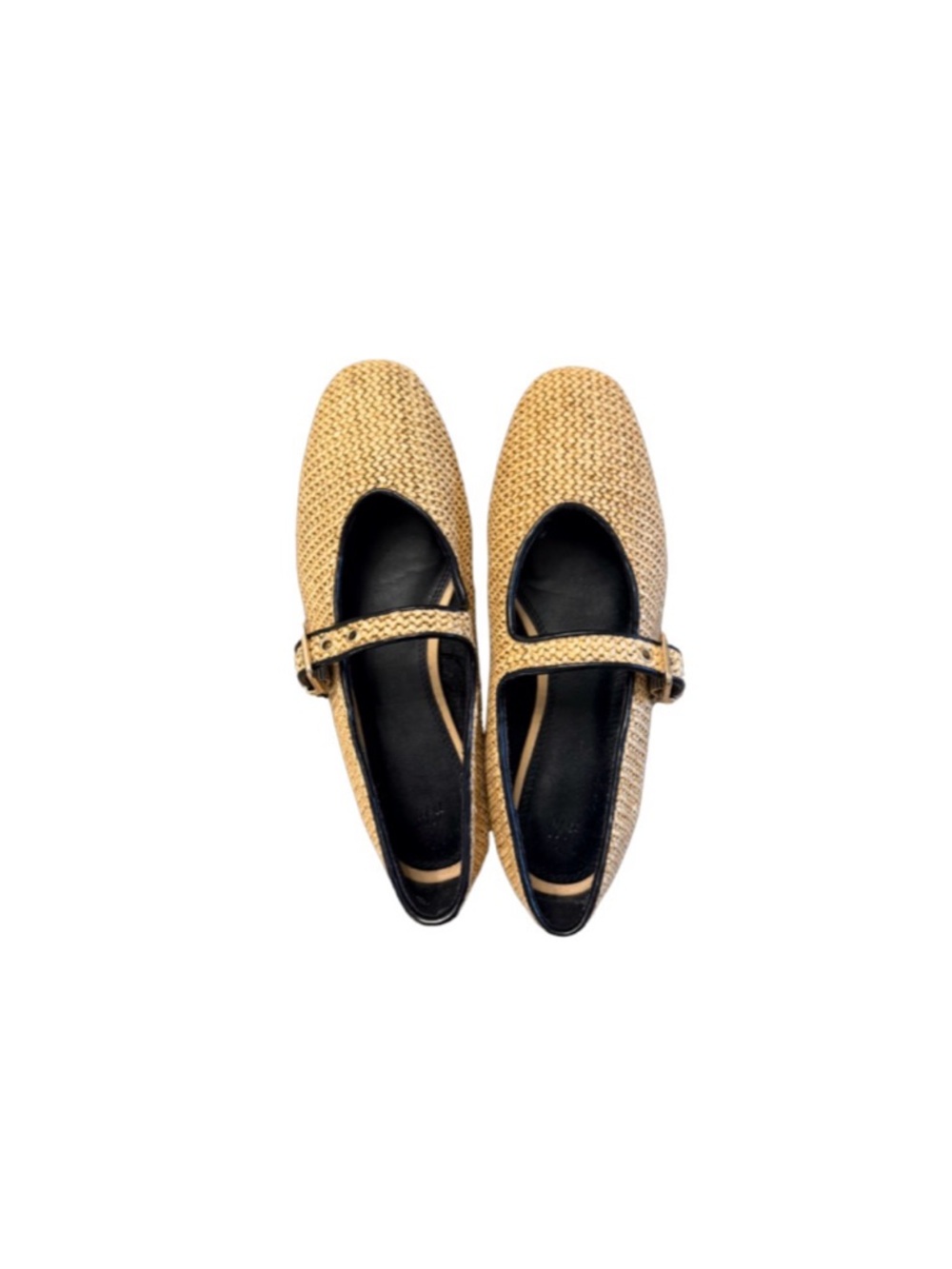 H&M Straw Mary Jane Flats in Natural with Black Trim